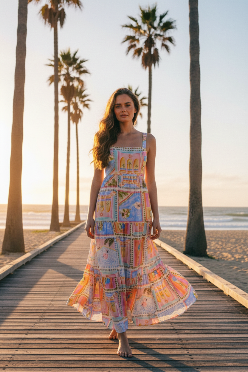 Beach boardwalk at sunset