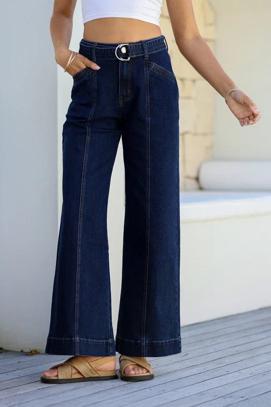 Harli Jeans - High Waisted Flare Leg Jeans With Matching Belt In Indigo