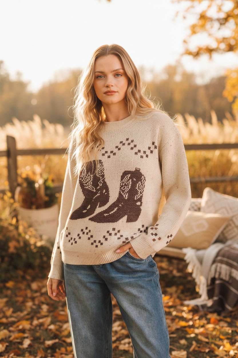 Cowboy Boots Jumper - Autumn Outdoor