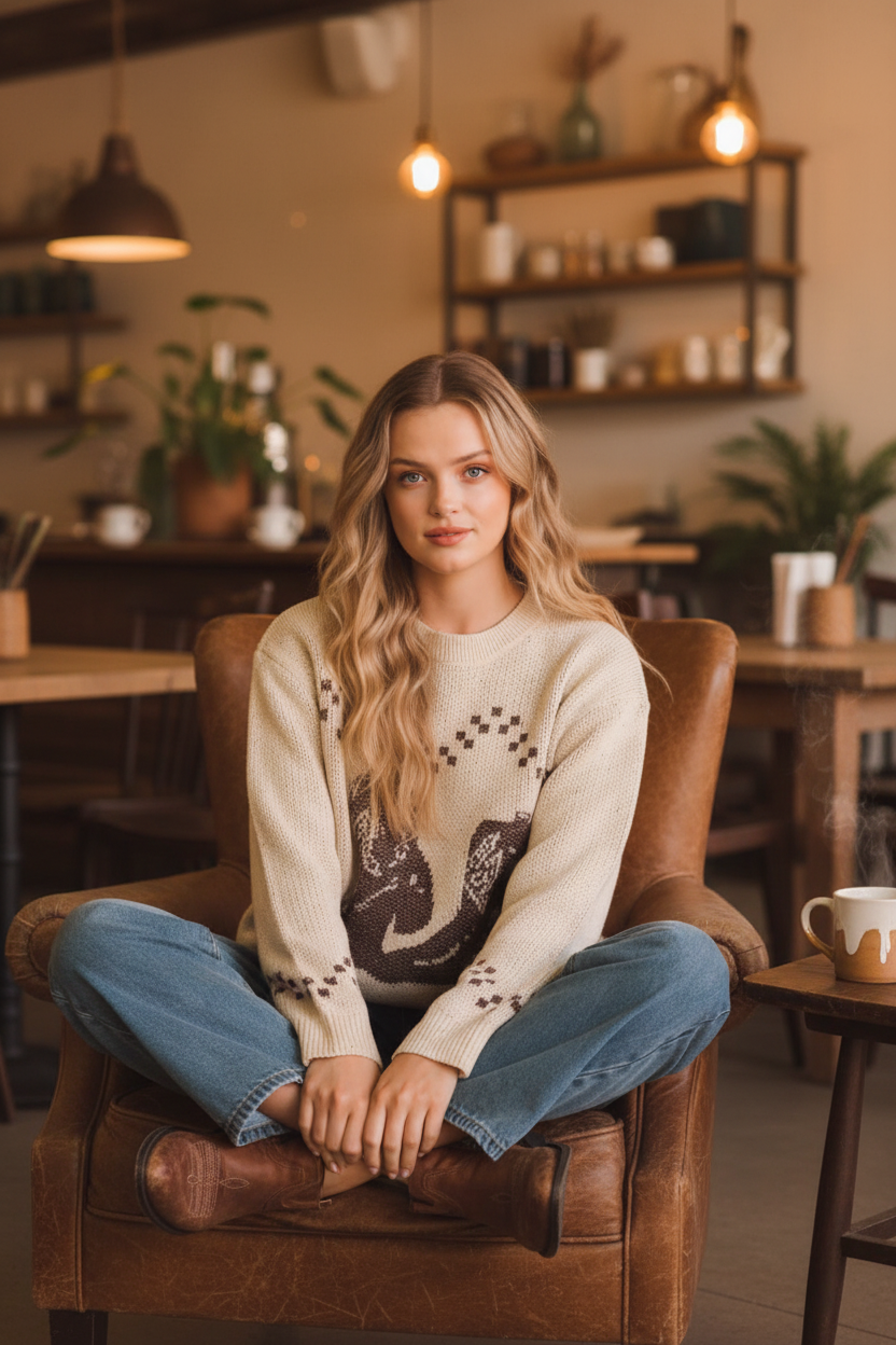Cowboy Boots Jumper - Rustic Café