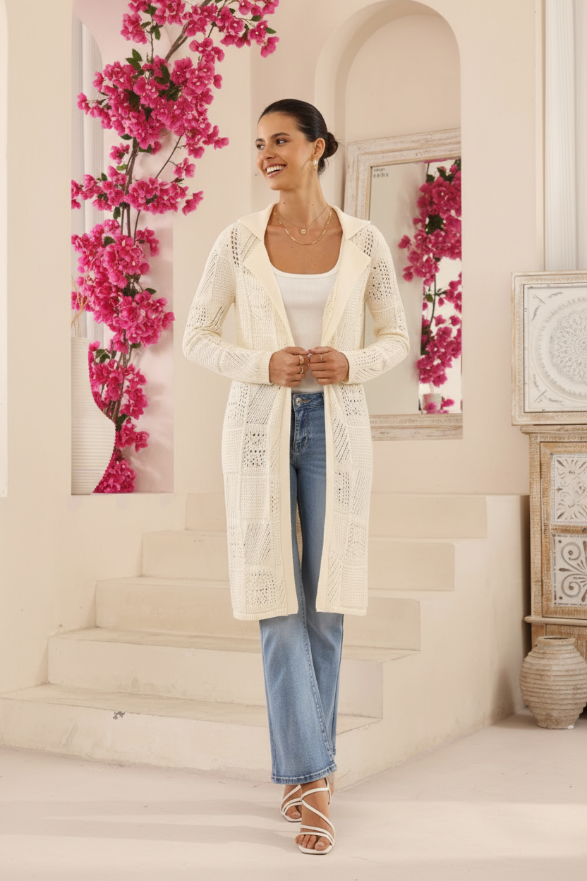 Cream Crochet Cardigan - Mediterranean Outdoor