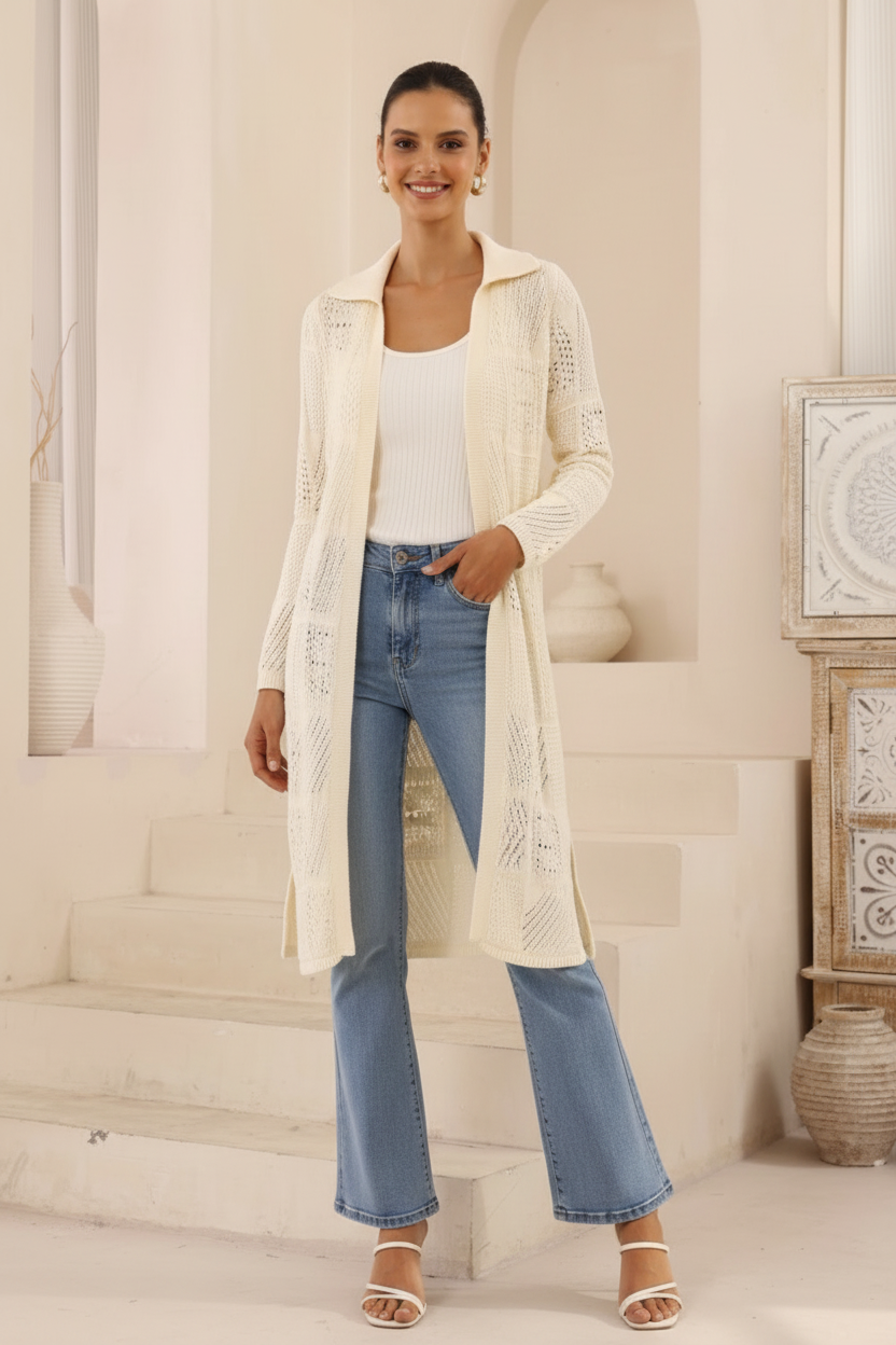 Cream Crochet Cardigan - Moroccan Interior