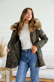 Lenny Faux Fur Lined Anarok Jacket - Khaki