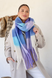 Chunky Check Fringe Scarf - Bluebell