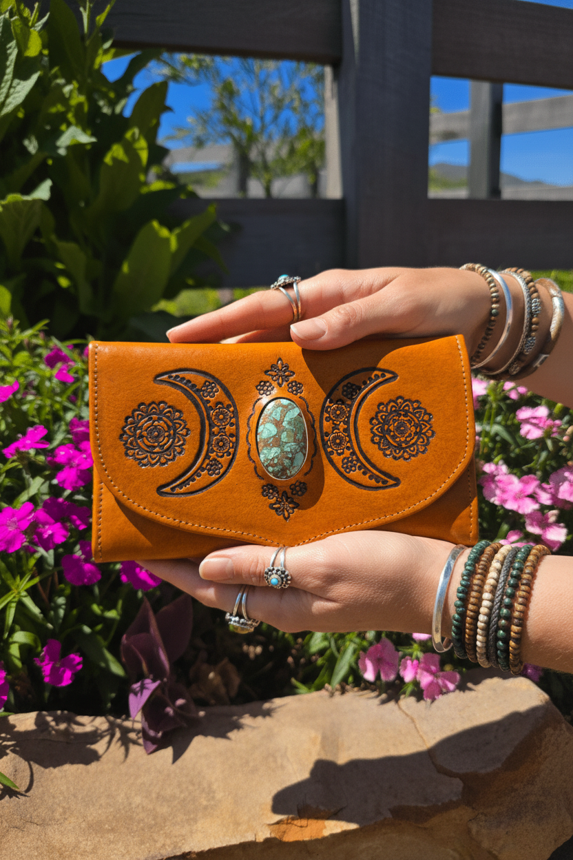 Hands holding wallet outdoors