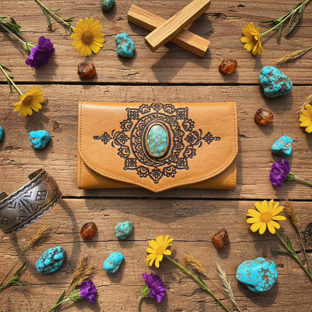 Mandala Moon Wallet - Gemstone Flat Lay