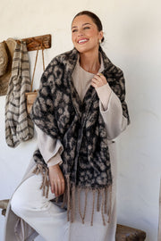 Leopard Snuggly Tassel Scarf - Mocha
