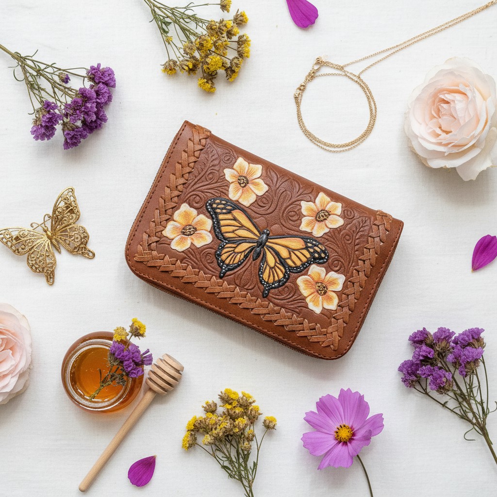 Monarch Butterfly Wallet - Linen Flat Lay