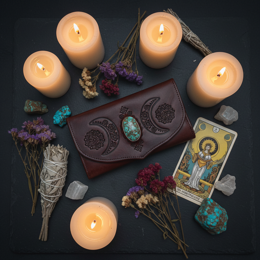 Night Sky Moon Wallet - Candlelit Flat Lay
