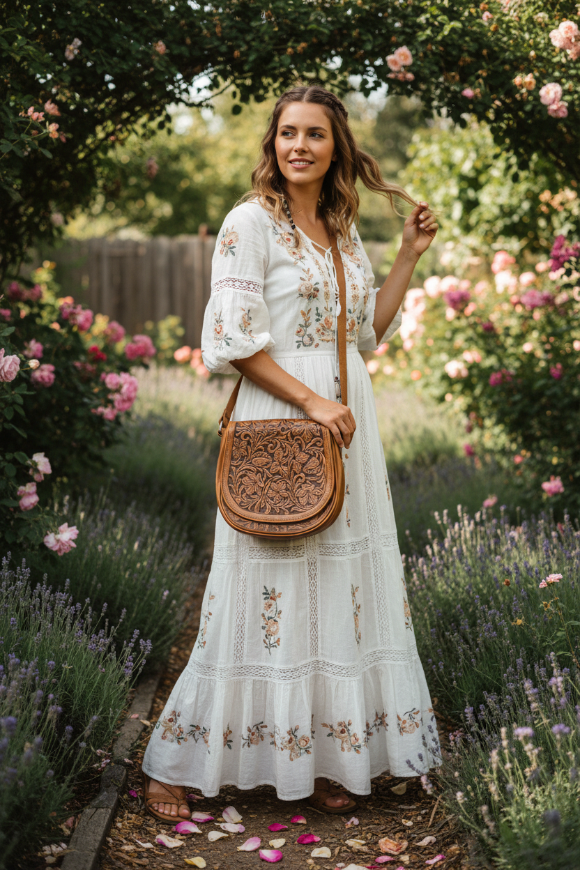 Relaxed candid with bohemian outfit