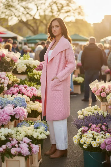 Pink Longline Cardigan with Pockets - Pink