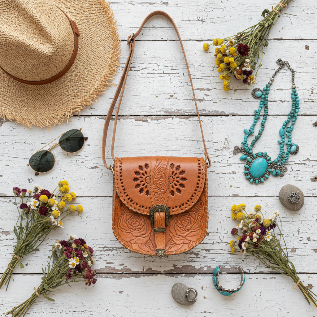 White wood with boho accessories