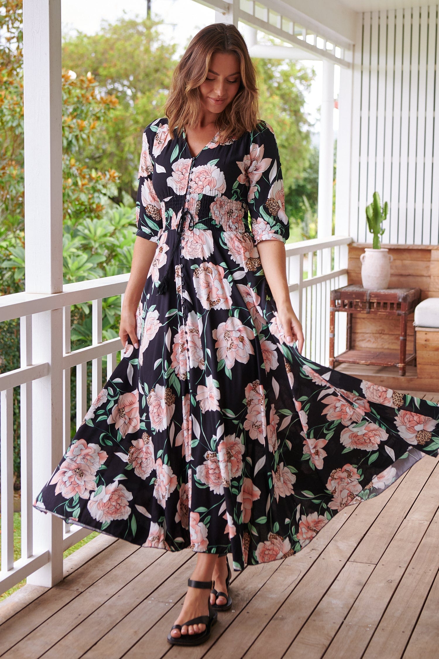 Indiana Maxi Dress - Peach Wild Flower